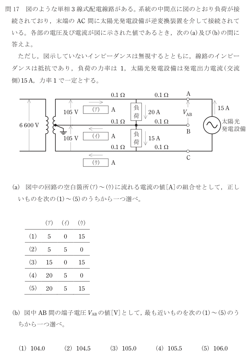 令和5年度 下期 電力 問17 の問題文